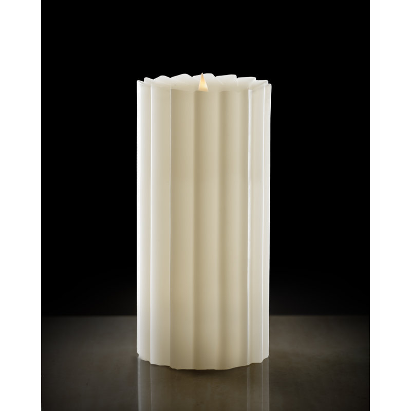 Sutton Real Wax Flickering Flameless Battery Powered LED Pillar Candle, White, 6" H x 4.25" W x 4.25" D