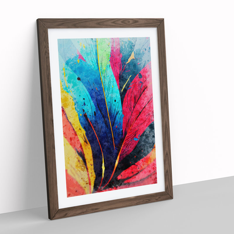 Feather Splash No.1 Abstract - Single Picture Frame Painting, 64cm H x 46cm W x 2cm D, Walnut