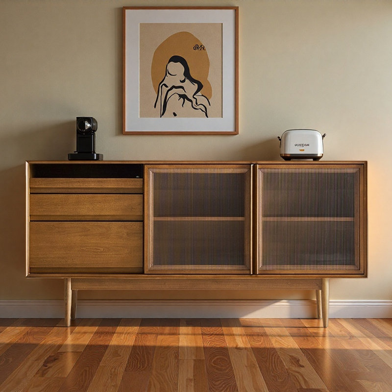 Glass-Door Minimalist Sideboard, Brown