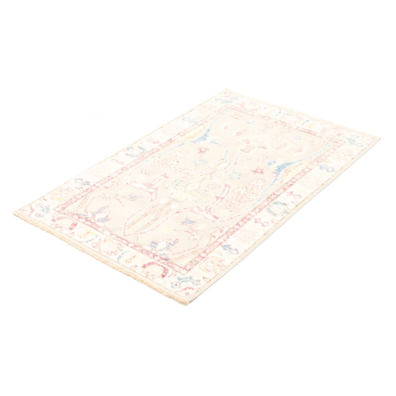 Tapis unique en laine noué à la main rose / blanc 3 pi 1 po x 5 pi 2 po New Age Breion