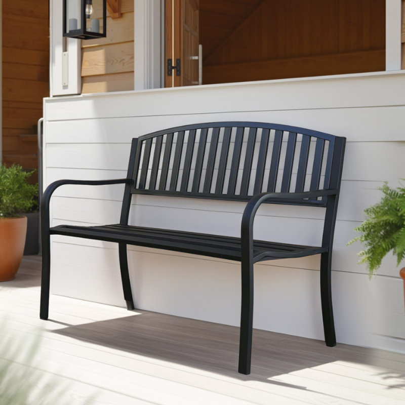 Pettit Steel Slat 50  in. High Back Outdoor Garden Bench, Patio Loveseat, Park Bench