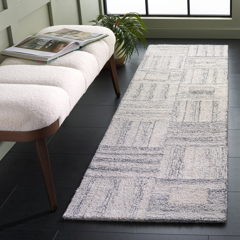 Tapis gris à motif géométrique abstrait en laine / nylon / animal de compagnie / viscose / coton Abstract 614