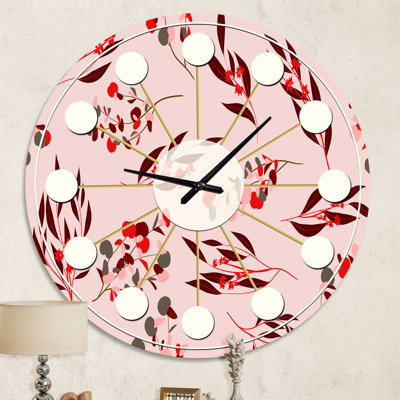 Lumineux motif floral d'eucalyptus II - horloge murale moderne Mid-Century