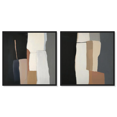 Neutral Passageways Pair Canvas Print Gold Wall Art Set by Art Remedy, Black Frame, 30 x 30