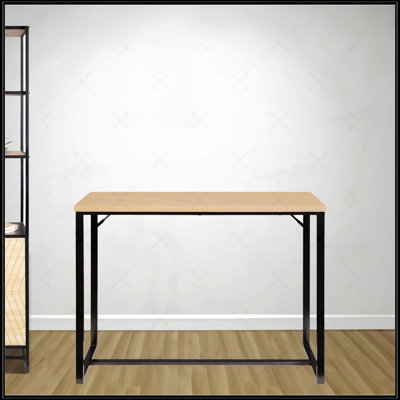 Bali Coastal Modern Console Table With Natural Wood Top And Sleek Black Metal Legs, Perfect For Entryways And Hallways