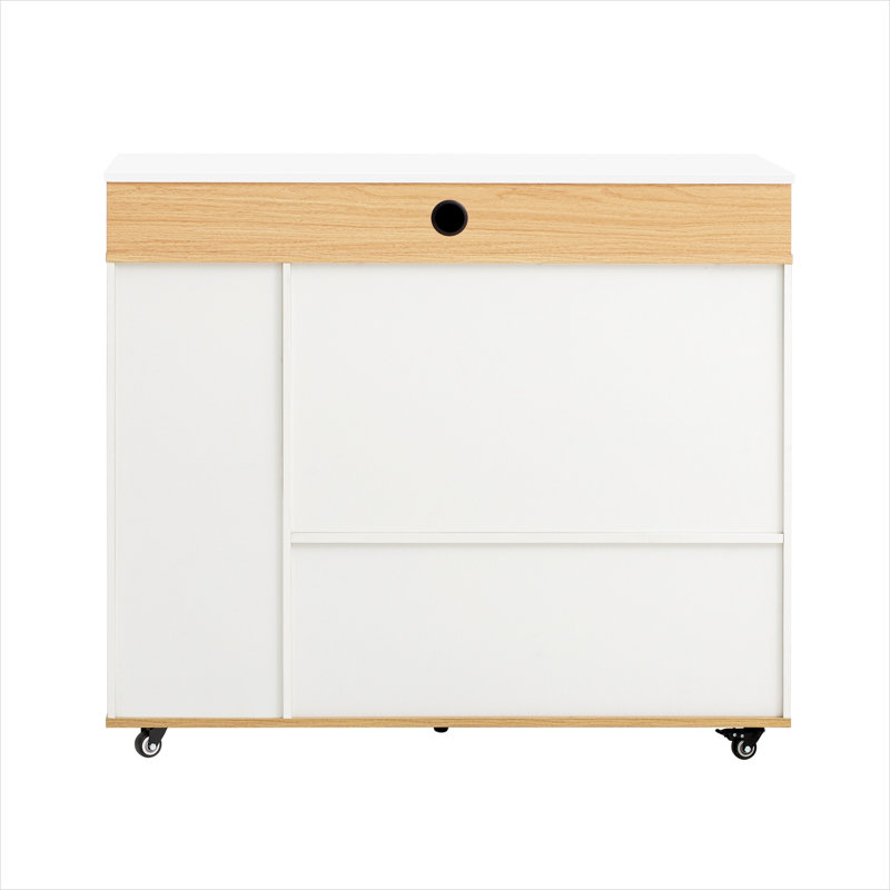 Table de salle à manger extensible avec rangement, finition blanche et plateau en bois naturel, sièges 4-6, L 73,8 po x l 43,5 po