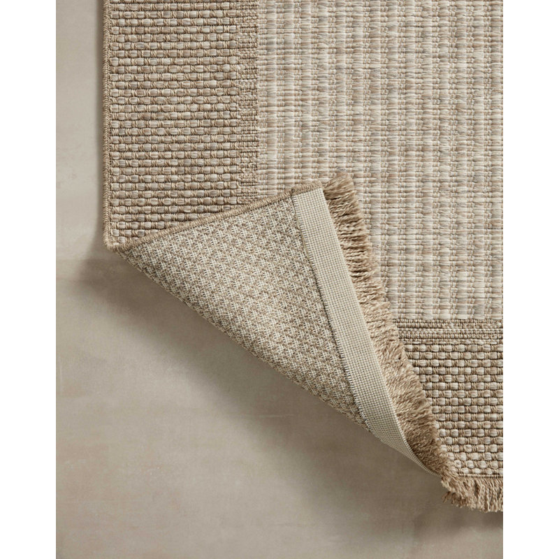 Natural Beige 8' x 10' Rectangular Indoor/Outdoor Rug with Fringe