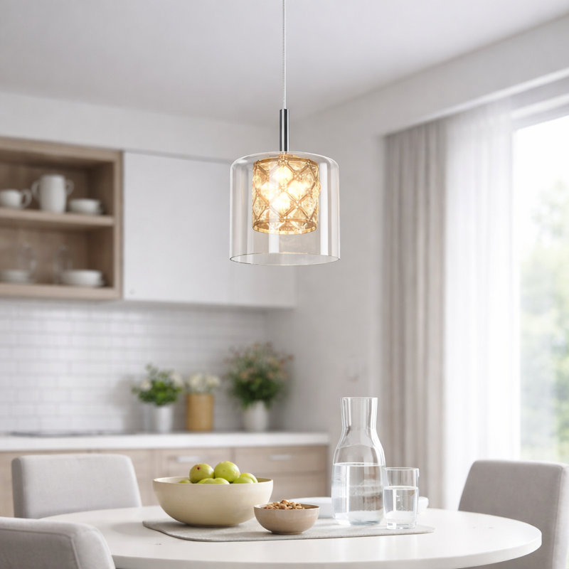 1-Light Chrome Crystal Kitchen Island Pendant 