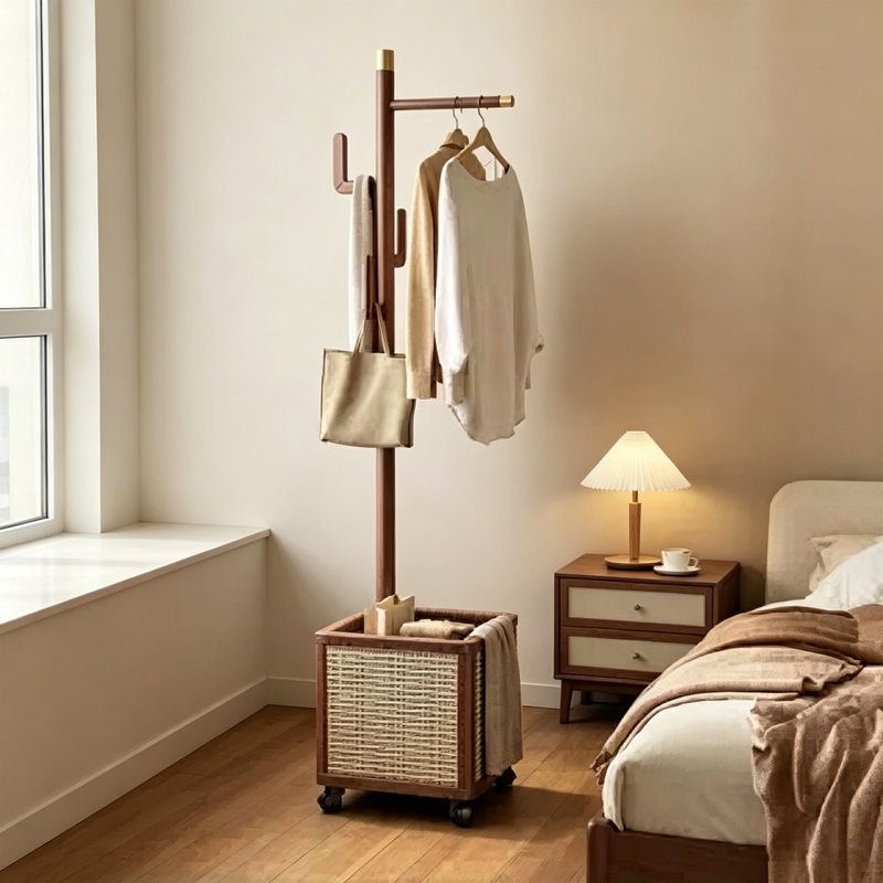 Portemanteau en bois d'hévéa, Brown