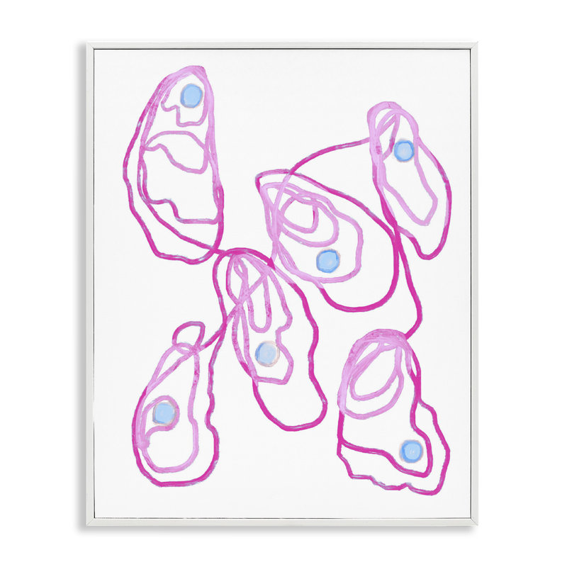 Minimalist Pink Oysters Framed Giclee, design by Lil' Rue, H 14 po x l 11 po, Estampe numérique encadrée blanc bord de mer