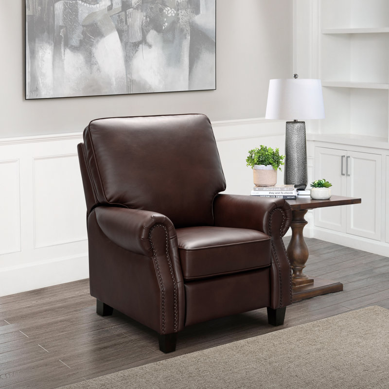 Fauteuil inclinable de club en cuir véritable de 35 po de large Analiyah, Cuir véritable bourgogne