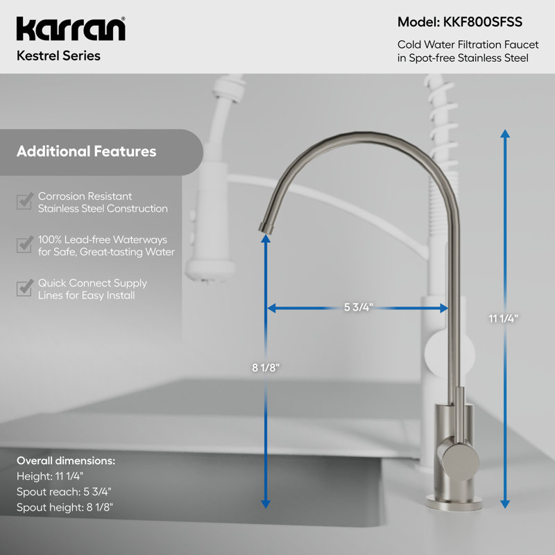 Karran Kestrel Single Handle Beverage Faucet in Spot-Free Stainless Steel, Stainless Steel