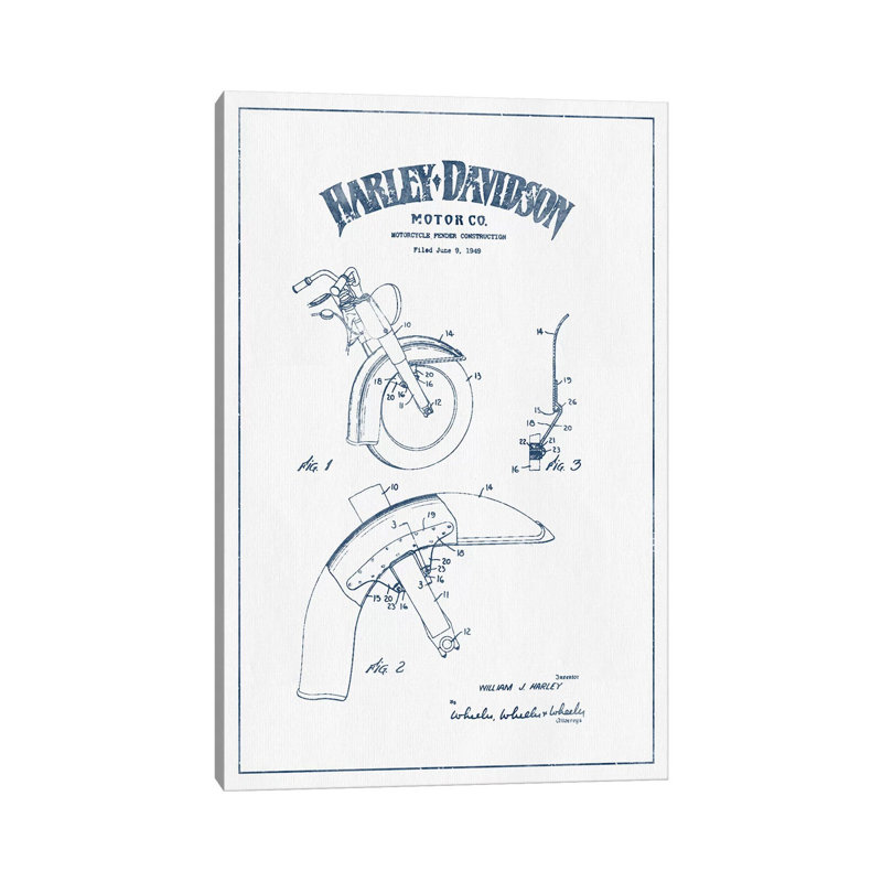 Harley-Davidson Motorcycles Fender Construction (Ink) by Aged Pixel - Wrapped Canvas Print, 20.32 cm H x 30.48 cm W