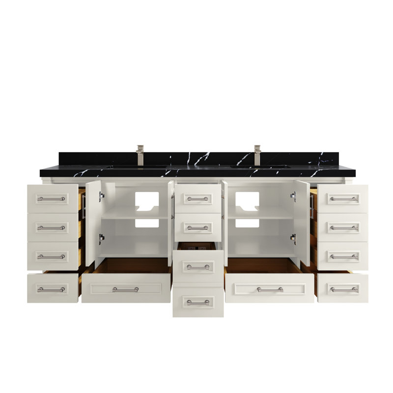 Ensemble de meuble-lavabo double 84 po Aberdeen, Noir Calacatta, Albâtre