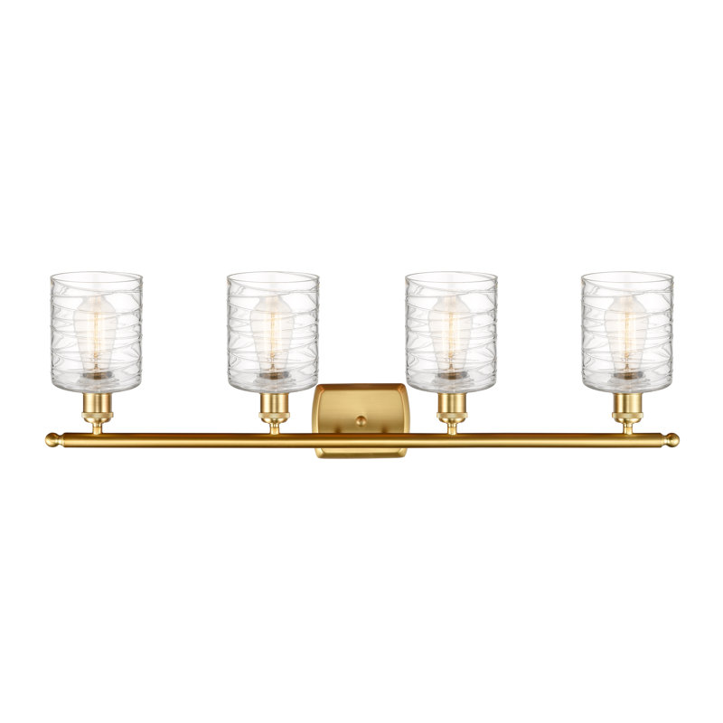 Éclairage de salle de bain à intensité variable 4 lumières Leilani, Or satiné, Tourbillon transparent, Ampoule non incluse