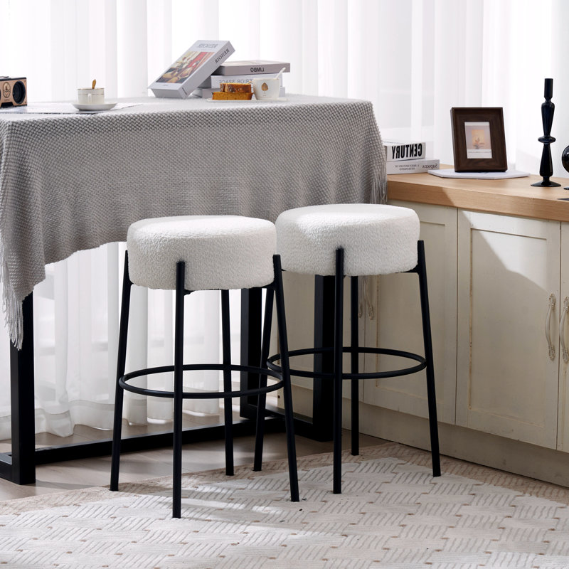Stool 30" Tall, Round High Bar Stools, Set   2 - Contemporary upholstered dining stools for kitchens, coffee shops and bar stores - Includes sturdy hardware support legs