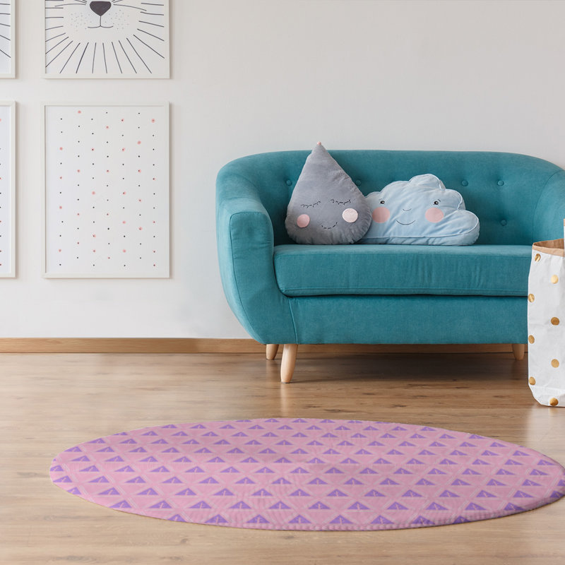 Tapiss de zone rose/mauve à arbres minimalistes, Rond 5 pi