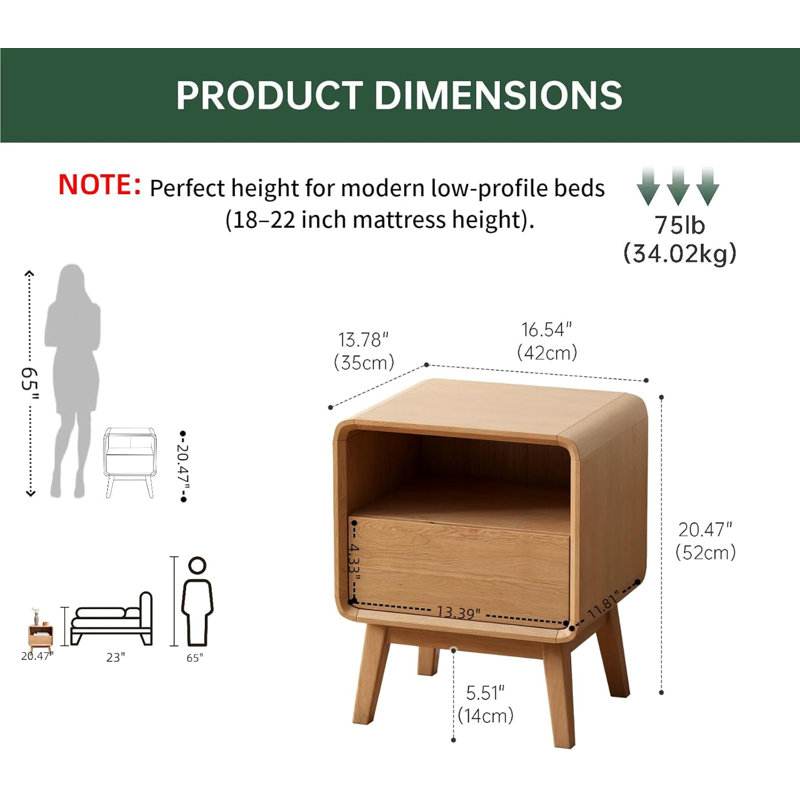 Solid Oak Bedside Table