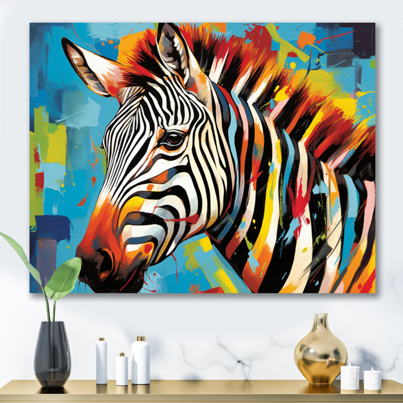 " Blue Orange Popart Zebra III ", 34" H x 44" W x 1.5" D