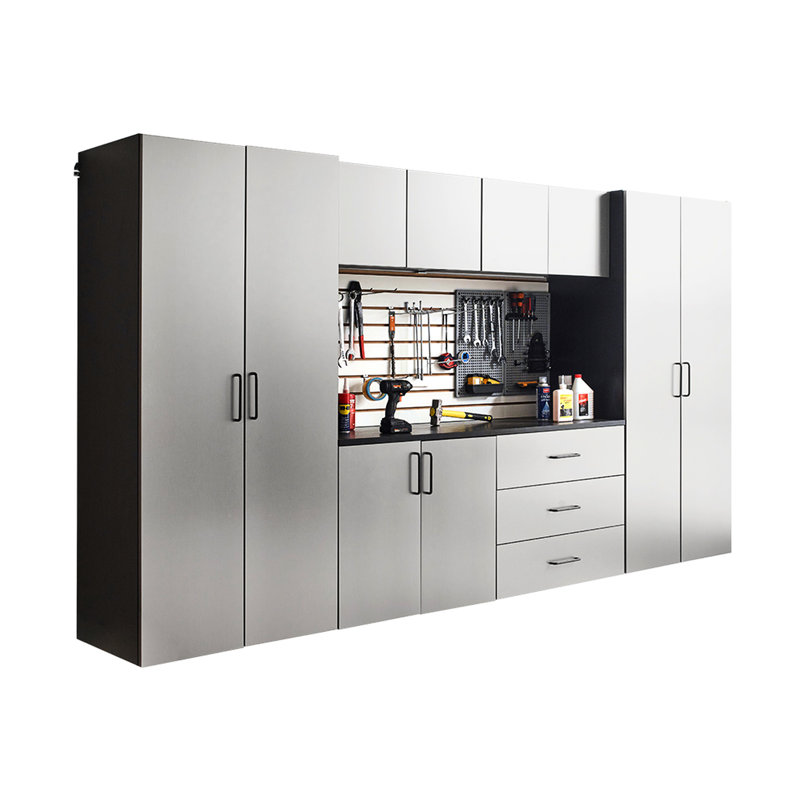 Série, Armoire de garage, Finition gris métallique, Fonctionnalité, Qualité de l'eau et de la chaleur, Matériau de qualité E0, Rangement de tablette, Rangement de support métallique double de 128 po X P 79 H 20 P A 7 par