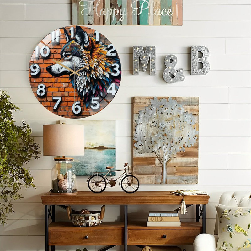 Horloge murale loup 12 pi
