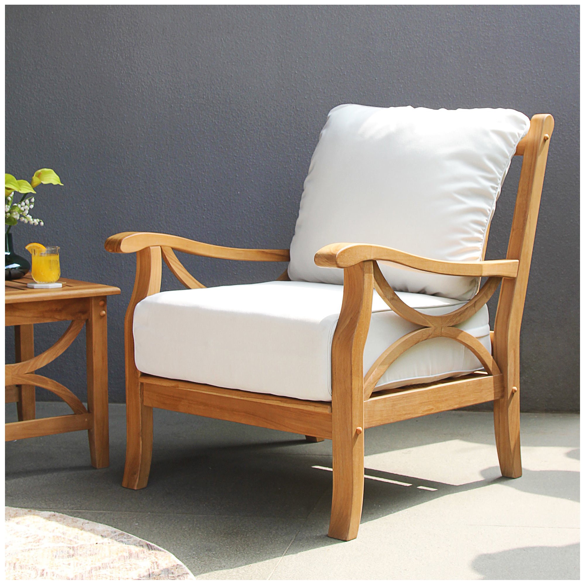 Brunswick Teak Patio Chair with Cushions, Vellum Sunbrella Canvas®, Natural