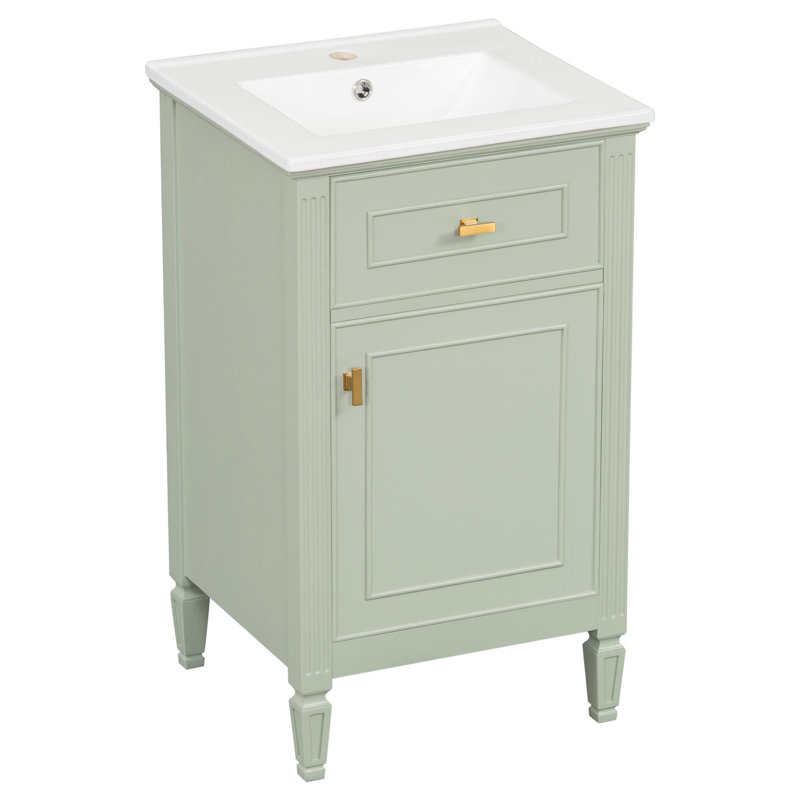 Meuble-lavabo autoportant de 20 po avec lavabo en céramique, Vert