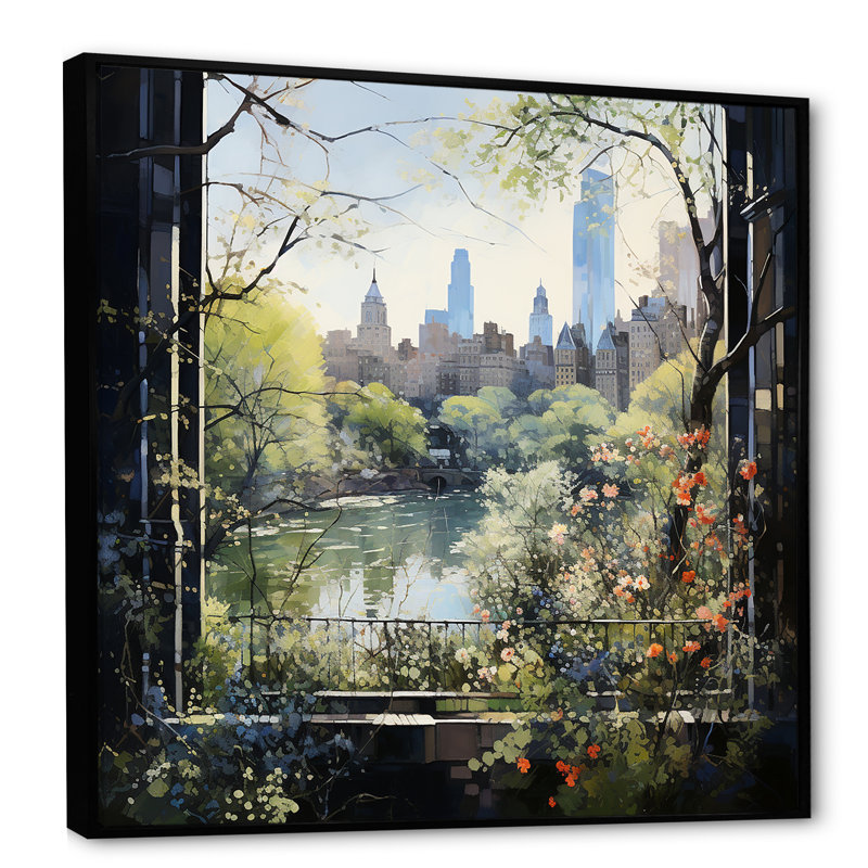 «New York Central Park Window Views I - New York City», art mural, Cadre flottant noir, H 16 po x l 16 po