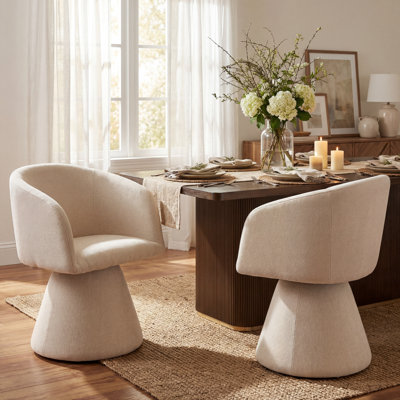 Swainswick Modern Sculptural Upholstered Swivel Dining Chairs with Pedestal Base