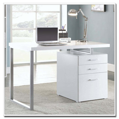 White 3-drawer Reversible Office Desk