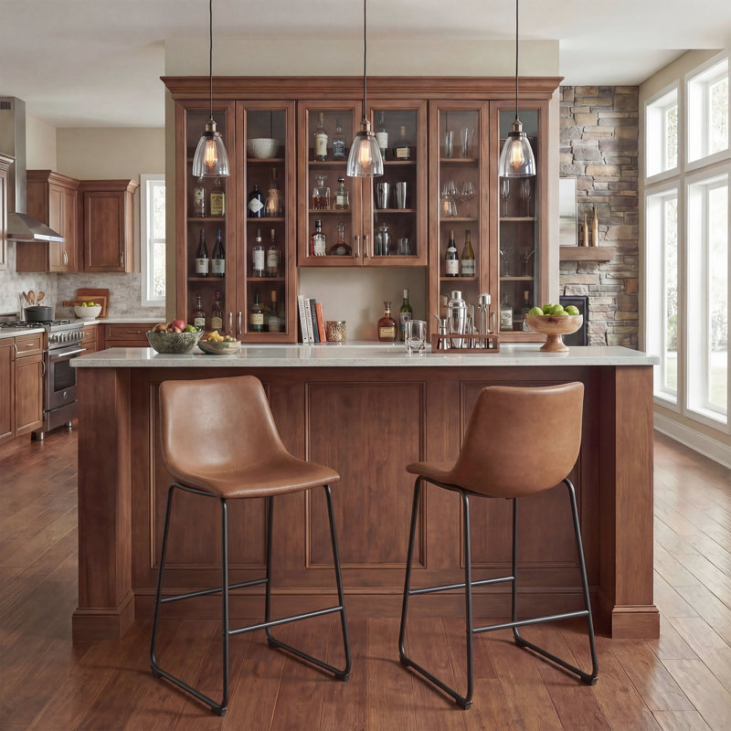 Anke Vegan Leather Armless, Brown, Bar Stool (29" Seat Height)
