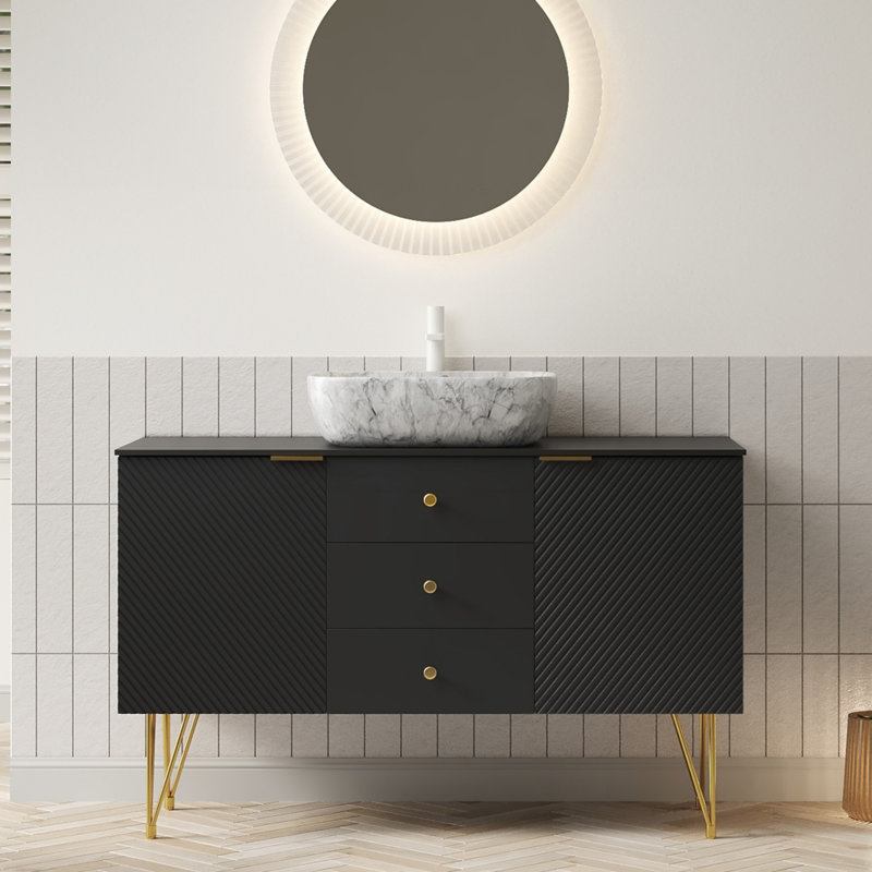 Meuble-lavabo autoportant avec tiroirs et portes, pré-assemblé, 48"