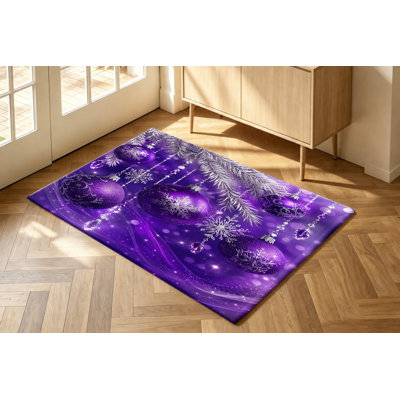Tapis de Noël lavable à la machine avec motif de flocons de neige et envers antidérapant, motif scintillant violet festif, décoration intérieure chaleureuse pour salon, chambre, entrée, cuisine, appartement