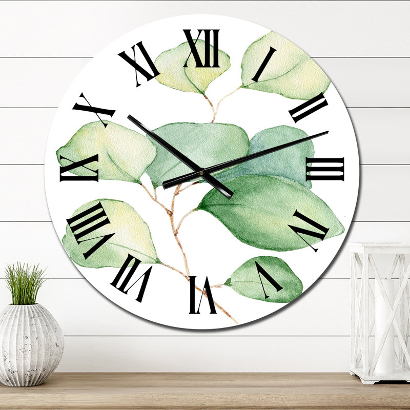 Délicate feuille d'eucalyptus - Horloge murale tropicale, Surdimensionné