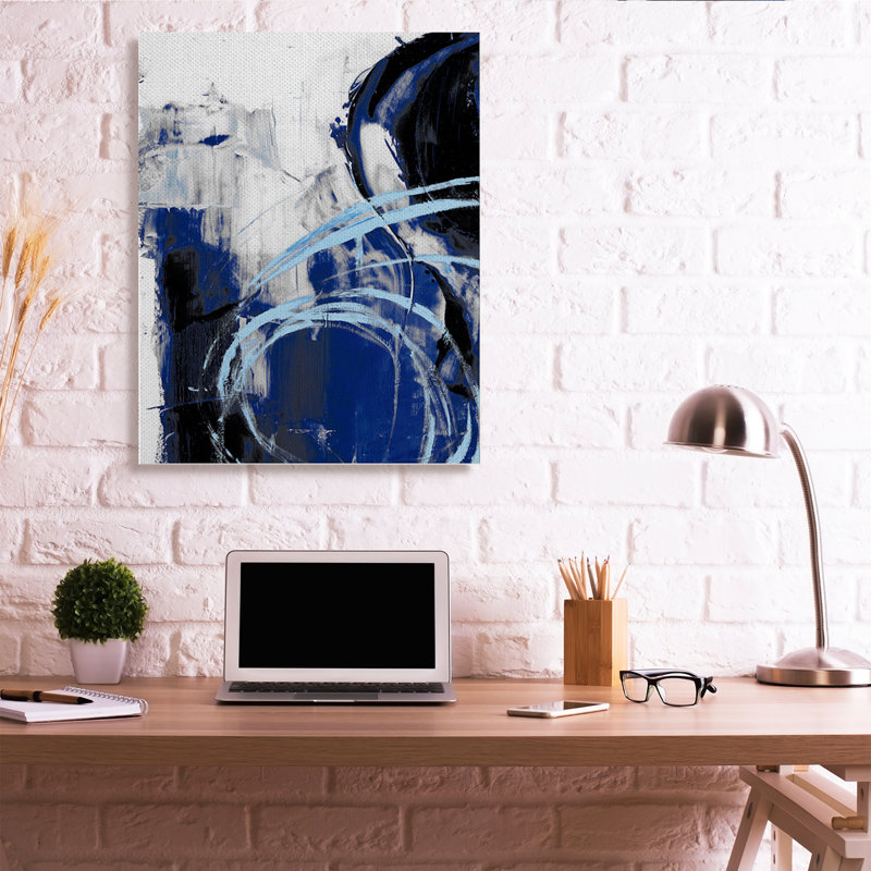 Motif abstrait chaotique de mouvements bleus indigo, Toile tendue, H 48 po x l 36 po