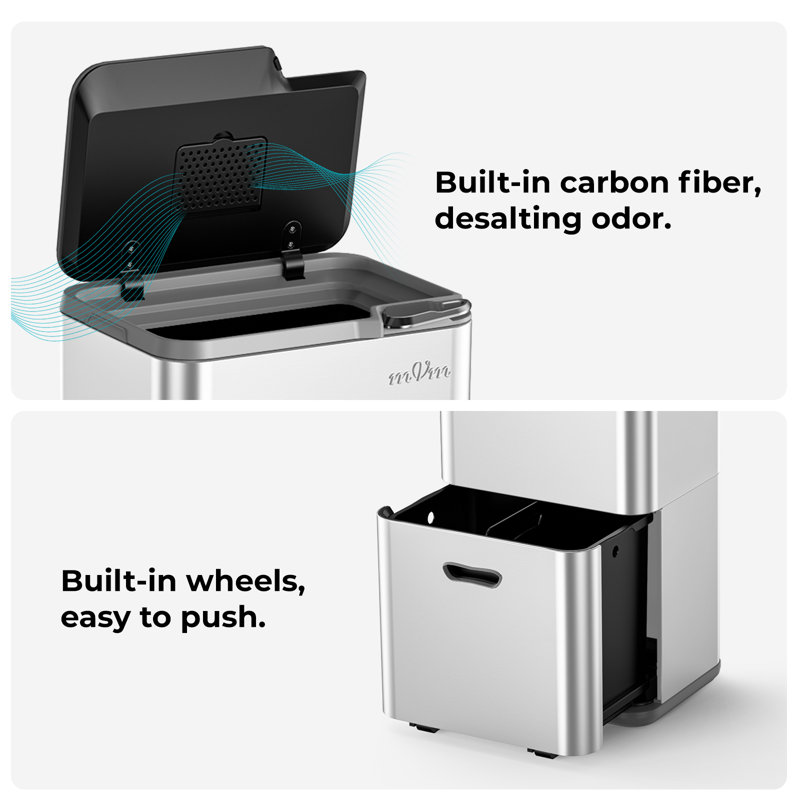 K63 Steel Multi-Compartment Rubbish & Recycling Bin - 60L, Tin
