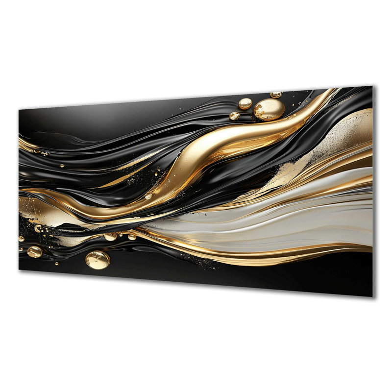 Fractal Waves Of Dark Golden Fusion II - Abstract Metal Wall Decor, Waves Metal Print, 28" H x 60" W x 0.84" D