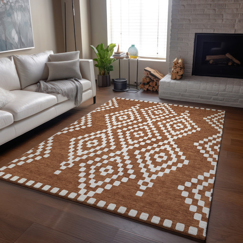 Tapis terre cuite lavable à la machine Premium Prisco, Rectangle 10 pi x 14 pi