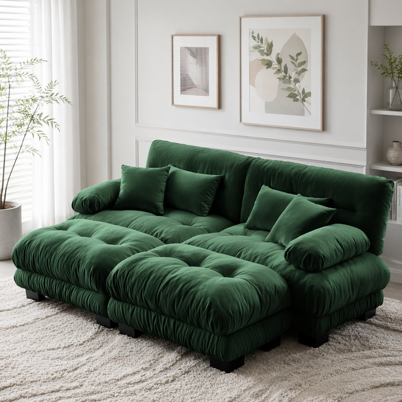 Canapé Cloud, canapé en chenille, Vert + 2 sièges + 2 chaises
