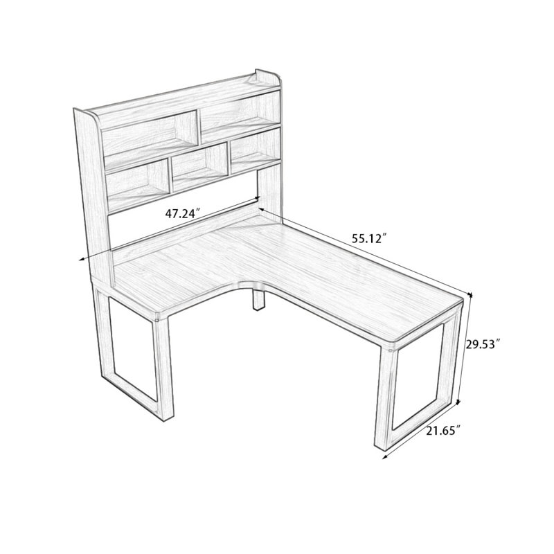 Bureau en bois massif en forme de L brun noisette, Retour à gauche, H 70,87 po x l 55,12 po x P 47,24 po 