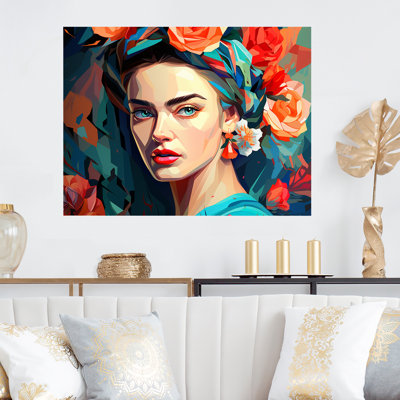 Frida Woman Blooming Mexican Portrait I - Mexican Woman Metal Wall Art