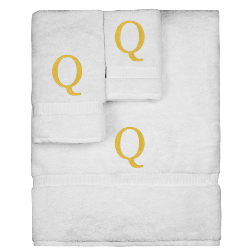 Ensemble de serviettes monogrammées - ensemble de 3 - lettre-bloc, Q, Blanc / Doré