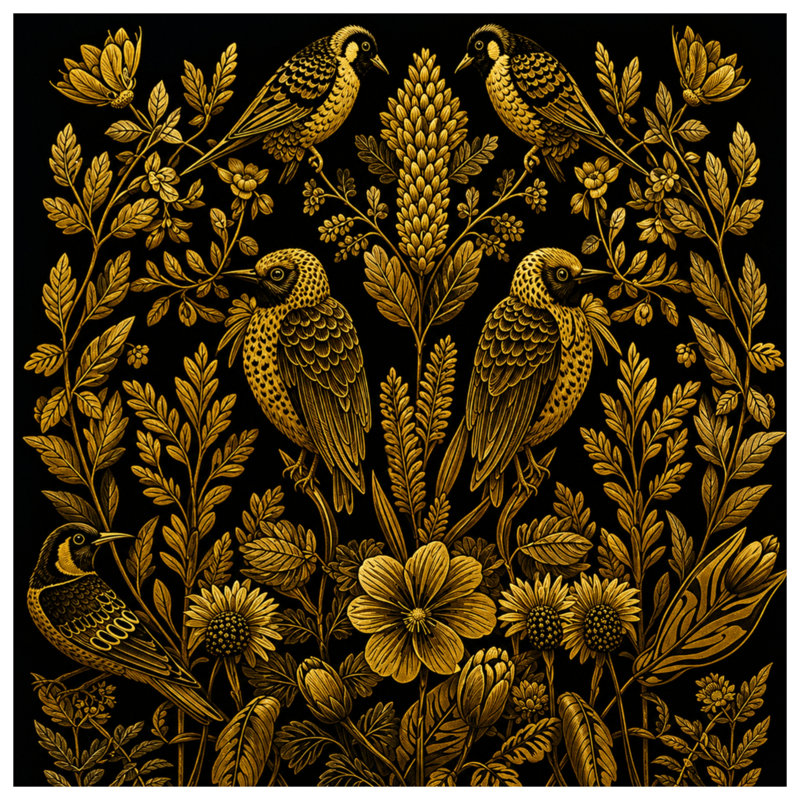 Couvertures botaniques Golden Birds, L 50 po x H 60 po