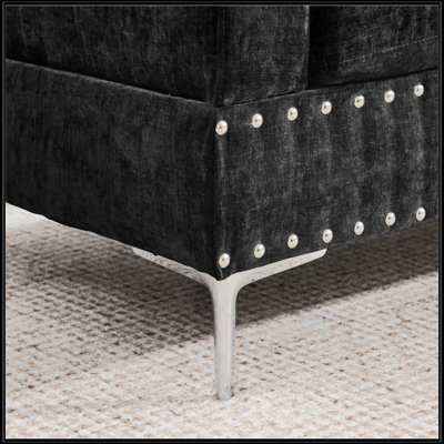 Sectional 3-Seater Sofa With Chaise, Storage Ottoman, Metal Legs, And Copper Nails