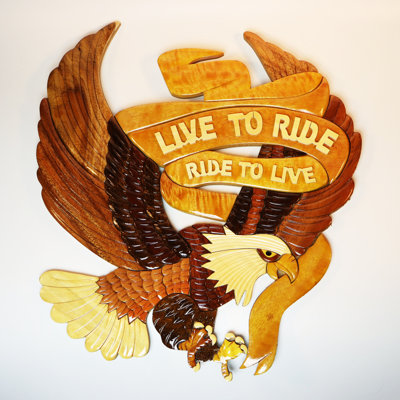 Décoration murale grand aigle en bois Intarsia