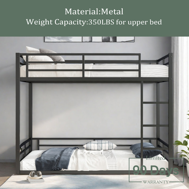 Metal Queen Over Queen Bunk Bed For Teens And Adults,Space-Saving/Noise Reduced/No Box Spring Needed, Queen Over Queen