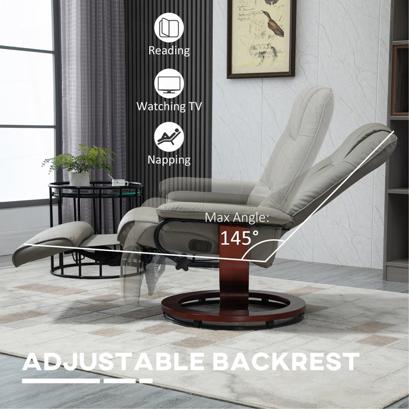 Comfortable Swivel Recliner With Padded Armrest And Extendable Footrest