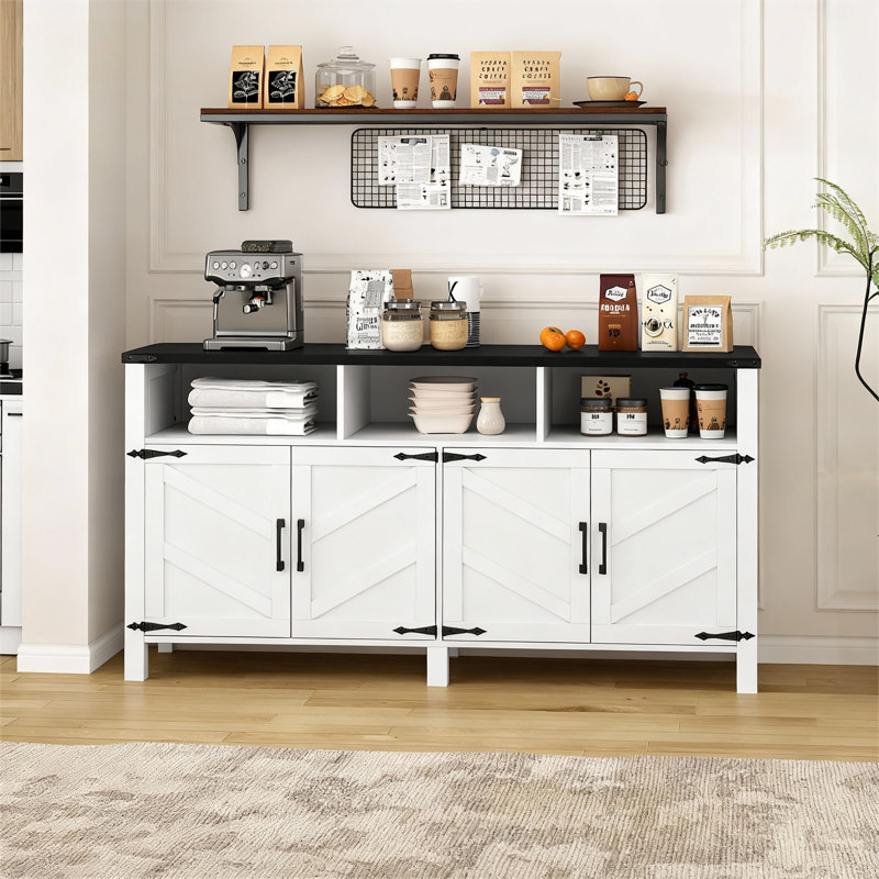 Buffet 59 po avec tablettes réglables, prises intégrées et ports USB, multifonctionnel pour la cuisine, le salon et le vestibule