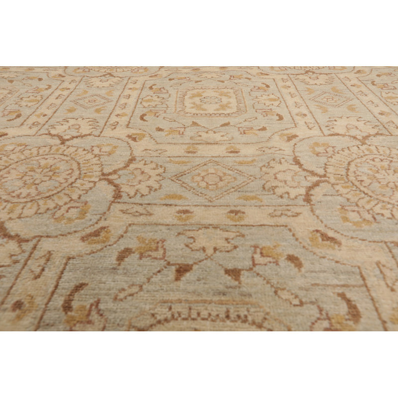 Tapis beige en laine noué à la main de conception unique 9 pi x 12 pi Gaila
