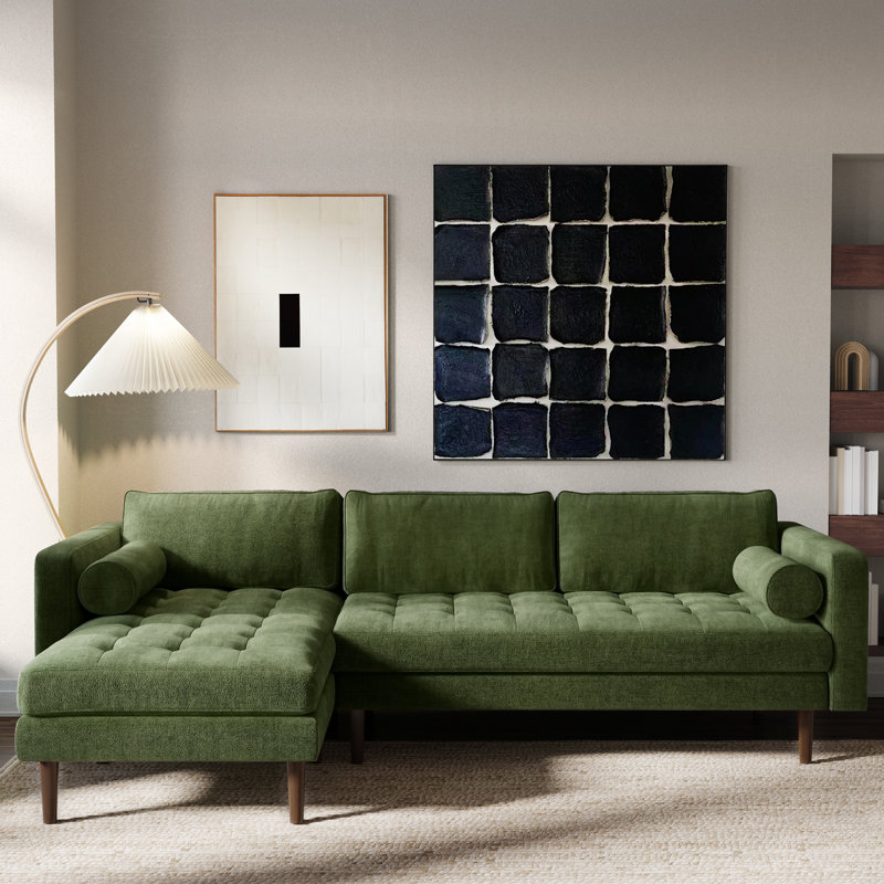 Napa 104.5" Velvet Sectional Sofa, Distressed Green Velvet, Left Hand Facing